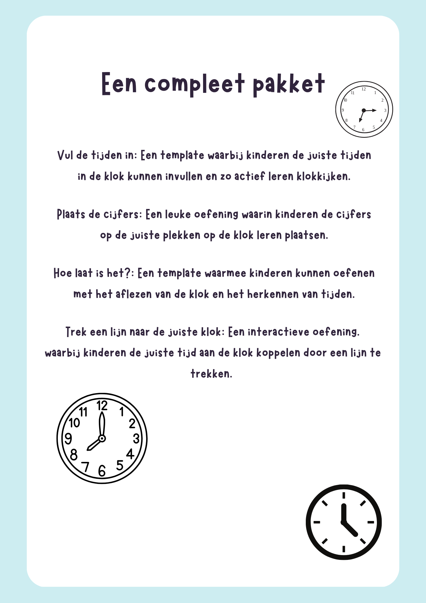 Leren Klokkijken: Vier Educatieve spelletjes! - Pakket - Printable