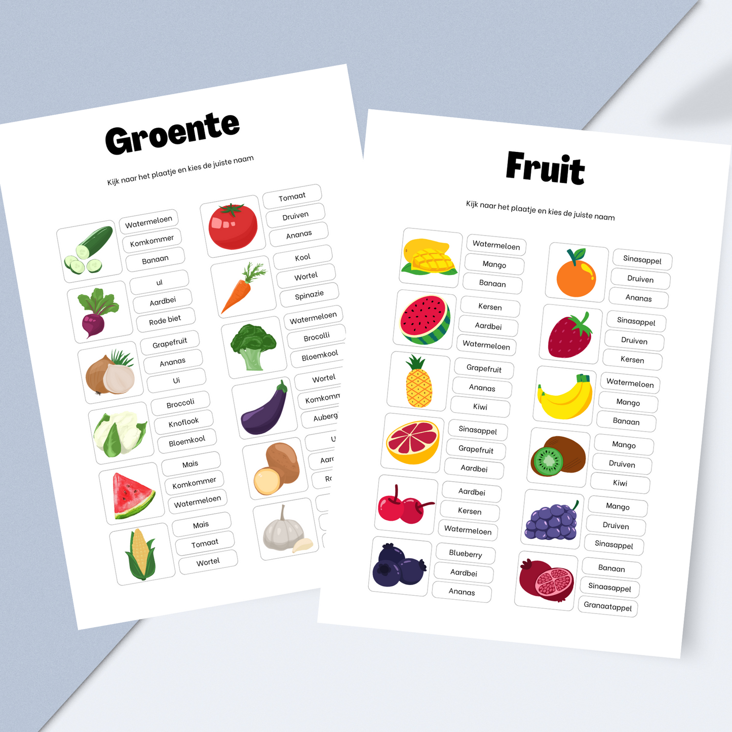 Kleurrijk Leren: Groente en Fruit Herkennen - Pakket - Printable