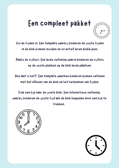 Leren Klokkijken: Vier Educatieve spelletjes! - Pakket - Printable